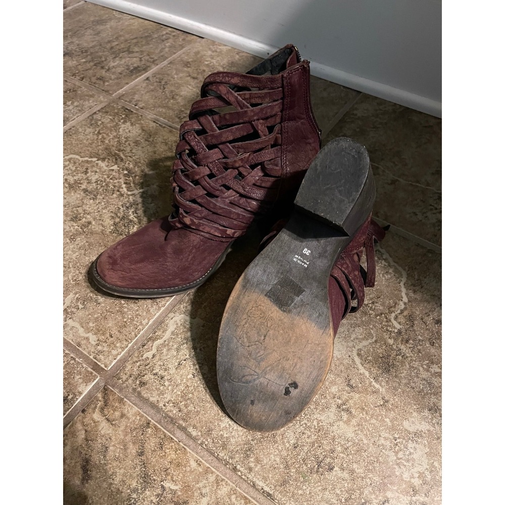 Free People Canyons Woven Booties Womens 39/8 Maroon Good Boho Ankle Boots - Picture 3 of 4